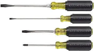 Klein Tools 85105 Screwdriver Set, Made in USA, Slotted and Phillips Screwdrivers with Cushion-Grip Handles and Tip-Ident, 4-Piece
