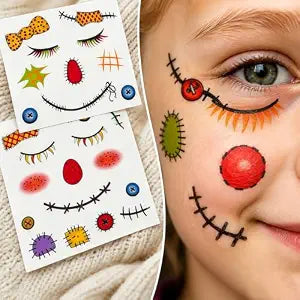 6 Sheets Halloween Scarecrow Temporary Tattoos Face Sticker Cosplay Costume