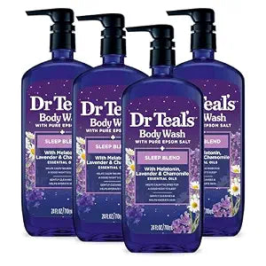 Dr Teal's Body Wash with Pure Epsom Salt, Sleep Blend with Melatonin, 24 fl oz (Pack of 4)