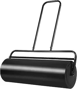 Goplus Lawn Roller, Push/Pull/Tow Behind Water/Sand Filled Steel Sod Drum Roller with U-Shaped Handle, Yard Roller for Garden Backyard Grass, 13 Gallon/48 L, 24"x13", Black