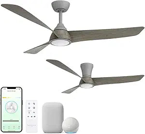 Versa 52in 3-Blade Smart Dual Mount Convertible Ceiling Fan or Flush Mount Fan 2700K-6000K CCT Tunable Range LED Light Kit with Graphite Hardware in Weathered Gray Blades Works With iOS or Android App