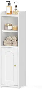 Hzuaneri Bathroom Storage Cabinet, Small Corner Floor Cabinet with Doors and Adjustable Shelf, Narrow Toilet Paper Cabinets, Bathroom Organizer for Small Spaces, White BC19703X