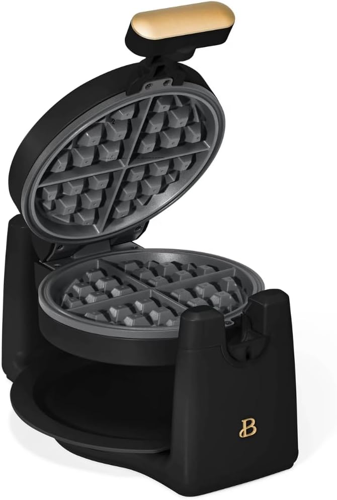 Beautiful Electric Rotating Belgian Waffle Maker, Waffle Irons, 900W, Makes Five 1-Inch Thick Waffles, 7 Settings, Non-Stick Plates, Compact Storage, Cool-Touch Handle, (Black Sesame)