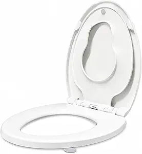 KHE Elongated Toilet Seat with Child Seat 18.5 Inch, Soft Close Toilet Seat with No-Touch Handle, Quick Release, Non-Slip, Durable PP, White