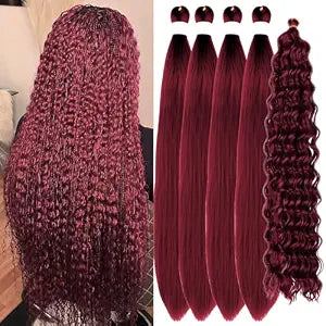 Red Boho Braiding Hair Pre stretched Burgundy Boho Curly Deep Wave
