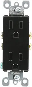 Leviton 5325-E 15 Amp, 125V, Decora Duplex Receptacle, Residential Grade, Grounding, Ebony, 10-PackBlack