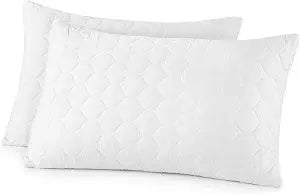 Organic Cotton Pillow Protector - Durable Quilted Pillow Protector King Size GOTS & Fairtrade Certified - Thick Hypoallergenic Machine Washable Breathable Cover & Edge Piping - 2 Pack (White, Queen)