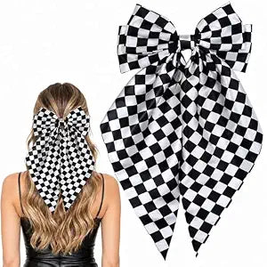Checkered Hair Bow, Checkered Bow, Black and White Hair Clip