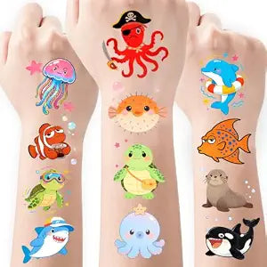 Ocean Animal Temporary Tattoos for Kids ��� 108 Pre-Cut