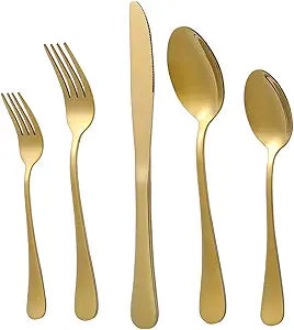 Gold Silverware Set 40 Piece, Flatware Cutlery Set For 8, Stainless Steel Gold Forks And Spoons Silverware Set, Kitchen Utensils Set, Dishwasher Safe