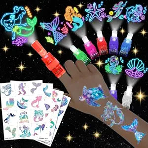 72PCS Mermaid Party Favors: 24 Finger Lights & 48PCS Tattoos For Kids