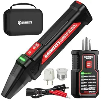 KAIWEETS Circuit Breaker Finder Tool Kit, GFCI Outlet Tester with Dual-Sided LED Indicators, Electrical Circuit Tracer Tool with Flashlight, Includes Carrying Case and Adapters- KT302P