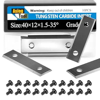 Asieg Tool 40x12x1.5mm-35 Square Tungsten Carbide Replacement Cutter Inserts Knives Blades for Woodworking Spiral Helical Planer Head 10pcs