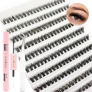 DAODER Short Lash Extension Kit 50D Natural Lash Clusters Wispy Fluff Eyelash Extensions D Curl Individual Lashes 9-13MM Thick Eyelashes Clusters Bond and Seal(Thick Short Eyelash Extension Kit 50P)