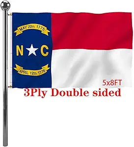 Jayus Double Sided North Canrolina Sates Flags 5x8 FT Outdoor Made in USA- Vivid Colors 3Ply NC Canrolina Flags Banners- Heavy Duty 100% Polyester with 3 Brass Grommets