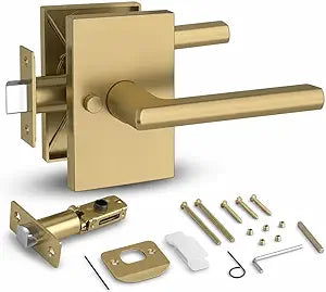 Mega Handles Glamor Privacy, Lever & Lock Door Handle Set for Hallway, Closet and Bathroom, Keyless Lock, Heavy Duty Door Levers, Fits All Standard Door Sizes, Screws Included - Satin Brass (1 Pack)