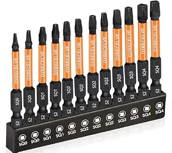 DYRECELVE 12-Pack Square Drive Bit Set, Magnetic Impact Screwdriver Bits