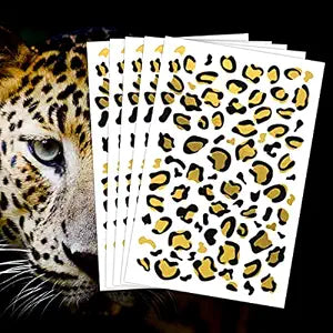 Metallic Leopard Print Temporary Tattoos / 5 Sheets/Sparkle Design for Halloween - Dance - Cheer - Team Spirit/Skin Safe/Removable (Metallic Gold & Black)