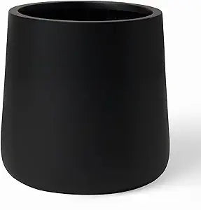 KUTE NEST 14" H x 13.7" D Premium Conico Fiberstone Planter with Drainage Hole, Smooth Finishes, Weather Resistant for Indoor and Outdoor Use, Included 2 Extra Coco Mats (Black, 10.6" Pot Opening)