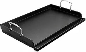 Cast Iron Griddle for Gas Grill, 25" x 16" Nonstick Flat Top Grill Griddle Plate, No Seasoning Required, Heavy Duty Outdoor BBQ Griddle with Grease Drain for Camping, Tailgating and Backyard Cooking