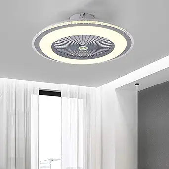 Lighting Modern Acrylic Ceiling Fans with Lights Ultra-Thin LED Flush Mount Ceiling Light with Remote Control Dimmable Hidden Blade Low Profile Hanging Lamp Adjustable Speed Grey Finish