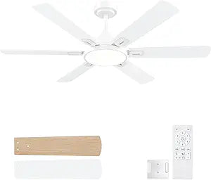 52 Inch Ceiling Fans with Lights: White Ceiling Fan with Light and Remote for Bedroom Living Room Patio - 3CCT Dimmable Ceiling Fan 6 Speeds Reversible Quiet DC Motor