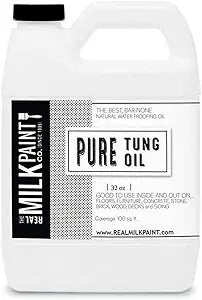 Real Milk Paint, Pure Tung Oil for Wood Finishing, Cutting Boards, Outdoor Furniture, Butcher Blocks, Wood Flooring, Food Grade, Waterproof, 32 oz