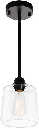 VILUXY Vintage Glass Pendant Light, Single Hanging Pendant Lighting, Black with Clear Glass Shade Classic for Farmhouse, Entryway, Dining Room, Kitchen Island, Foyer