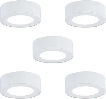 LUMILAND Wired LED Puck Lights 120V (2.7Wx5) Plug-in Lighting Warm White, LED Cabinet Light for Kitchen Can Be Surface Mount or Recess Mount, White