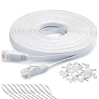 DAYEDZ Ethernet Cable 50 ft, Cat 6 LAN Cable Ethernet Cord, Slim Long Flat Computer Internet Patch Cord Wire with Clips & Rj45 Connectors for Router, Faster Than Cat5e/Cat5 (50ft White)
