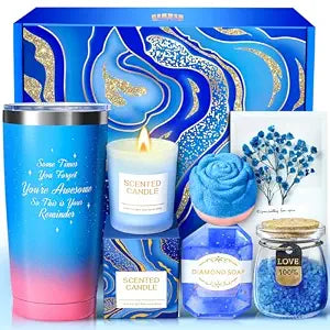 Gifts for Women, Luxury Birthday Gifts for Mom Sister Girlfriend Grandma Bestie Daughter Her, Self Care Relaxing Spa Gift Basket, Care Package, Anniversary Gift Set(Blue)