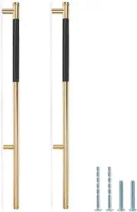 16" Length Knurled Cabinet Pulls 2 Pack - 10" Hole to Hole, Black & Gold