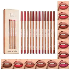 Lip Liner Set, 12Pcs Pure Natural Oak Brown Pink Red Series Lip Liners, Smooth and High Pigmented Lip Makeup Pencil