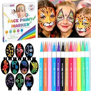 12 Colour Face Paint ��� Water-Based ��� Mess-Free Face Painting Kit with Stencils ��� Fast-Drying, Washable, Easy to Clean, Non-Toxic Face Paint for Festivals, Parties, Masquerade, Fan