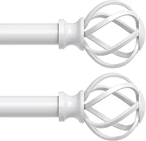 VOIIY 2 Pack White Curtain Rod 36-88 Inch, Decorative Curtain Rods for Windows with Twisted Cage Finials, 3/4" Adjustable Heavy Duty Window Treatment Rods for Living Room, Bedroom, Kitchen