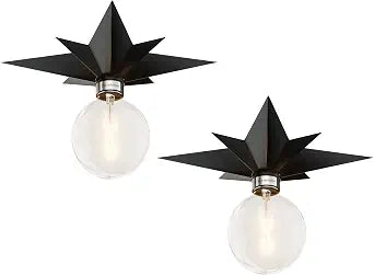 2 Pack Black Flush Mount Ceiling Light - 11.8 inch Star Lights Fixture Hallway Lighting Fixtures Ceiling Flush Mount Light Fixture for Kitchen Bathroom Bedroom Laundry Room (Bulb not included)