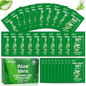 Erinde 30 Pack Travel Size Aloe Vera Gel for Face, Hair & Body, Sunburn Relief, 99% Pure Aloe Vera Gel for After Sun Skin Care Relief, Soothing Hydrating Non-Greasy, Bulk Mini Portable Travel Packet