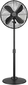 Good Housekeeping Matte Black 16" Pedestal Fan, 3 Speeds, Wide Oscillation, All-Metal Retro Fan, Adjustable Height, Tilt-Head, Weighted Base