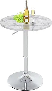 Round Bar Table Height Adjustable with MDF Top, 23.6" Small Breakfast Dining Tables Modern Cocktail Bar Table with 360 Swivel for Suitable, Kitchen, Living Room, Restaurant White