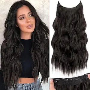 KooKaStyle Wavy Invisible Wire & Clip In Hair Extensions Dark Brown/6# 20"