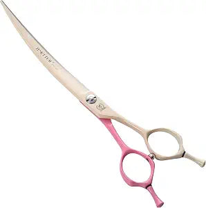 Curved Dog Grooming Scissors with Coating 440C Stainless Steel, 7 inch Professional Curved Shears Dog Grooming25 Degree of Curved BladePet Shears for Trimming Face and Paws, Pink & White