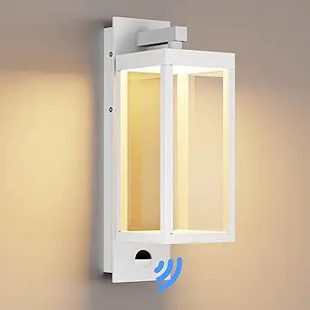 Motion Sensor Outdoor Wall Lantern, White Outdoor Lighting Wall Mount, Exterior Light Fixture,Anti-Rust Waterproof Porch Lights Fixture with Tempered Glass for House Front Balcony Garage Entryway