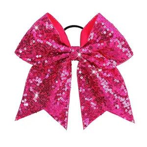 CN Glitter Cheer Hair Bows for Cheerleader Hot Pink Large Ponytail Holder