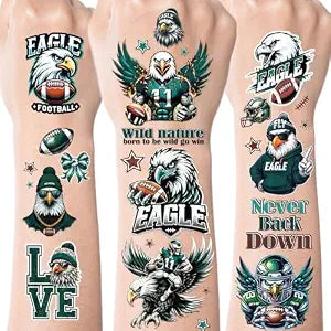 Eagle Football Temporary Tattoos, Eagle Theme Birthday Party Decorations, 200+ Green Rugby Face Tattoo Stickers for Fans American Sports Games Activity Party Favors Gifts School Prizes Rewards