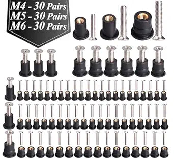 WEDAMER 90 Pairs M4 M5 M6 Neoprene Well Nuts with Stainless Steel Screw M5 Rubber Well Nuts Kayak Brass Copper Bolts Well Nut Kit for Kayak Motorcycle Boat Marine Windscreen Accessories (M4 M5 M6)
