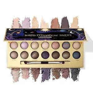 Baked Eyeshadow Palette for Mature Skin, 14 Color Cool Toned Eyeshadow Palette with Matte & Shimmer Shades, Cream-to-Powder Formula, Blendable Long Lasting Smoky Eye Makeup with Dual-Ended Brush