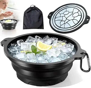 Face Bowl for Ice with Built-in Ice Tray ��� Collapsible Silicone Facial Ice Bath Bowl for Cold Plunge Therapy, Skin Tightening & Acne Relief ��� Portable Spa Tool for Home & Travel(Black)