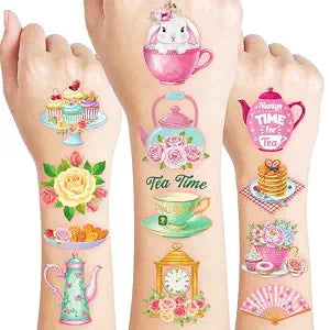 96 PCS Spring Floral Tea Time Temporary Tattoos for Kids