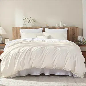 Cotton Duvet Cover Queen,100% Egyptian Cotton 1600 Thread Count, Soft, Breathable, Skin-Friendly, Moisture-Wicking Bedding Set with Zipper Closure & Corner Ties(Cream White, 90''x90''