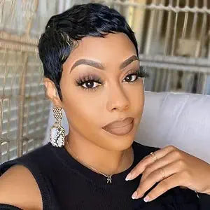 Pixie Cut Human Hair Wig for Black Women Natural 1b Color Short Wigs with Bangs Layered Style Glueless Brazilian Virgin Human Hair